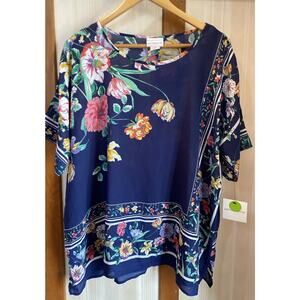 NWT Liz Claiborne Lightweight Top Women’s XL Shirt Navy Floral $44